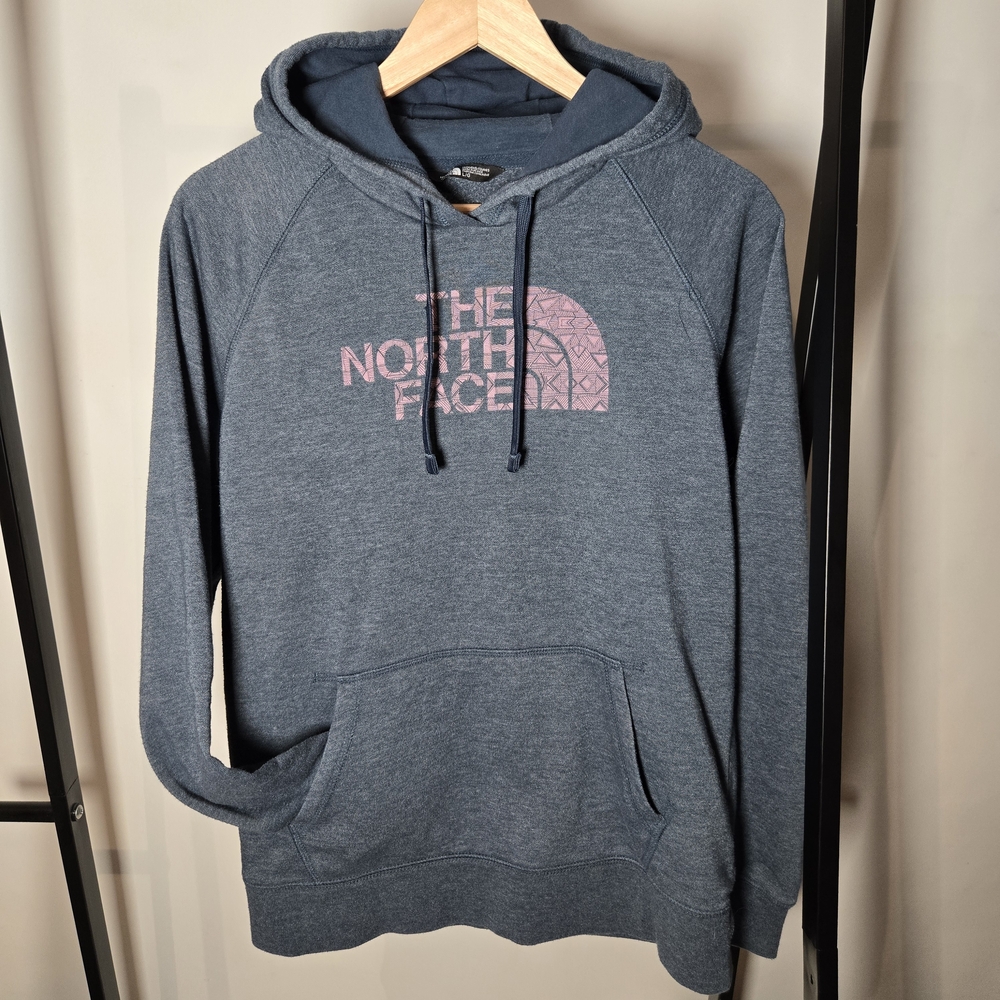 The North Face L Blue With Pink Aztec Logo Light, Good Condition Pullover Hoodie